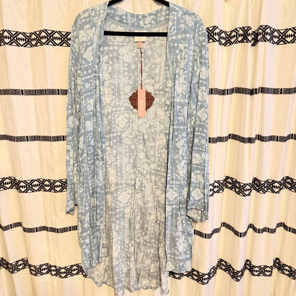 Blue Patterned Open Cardigan